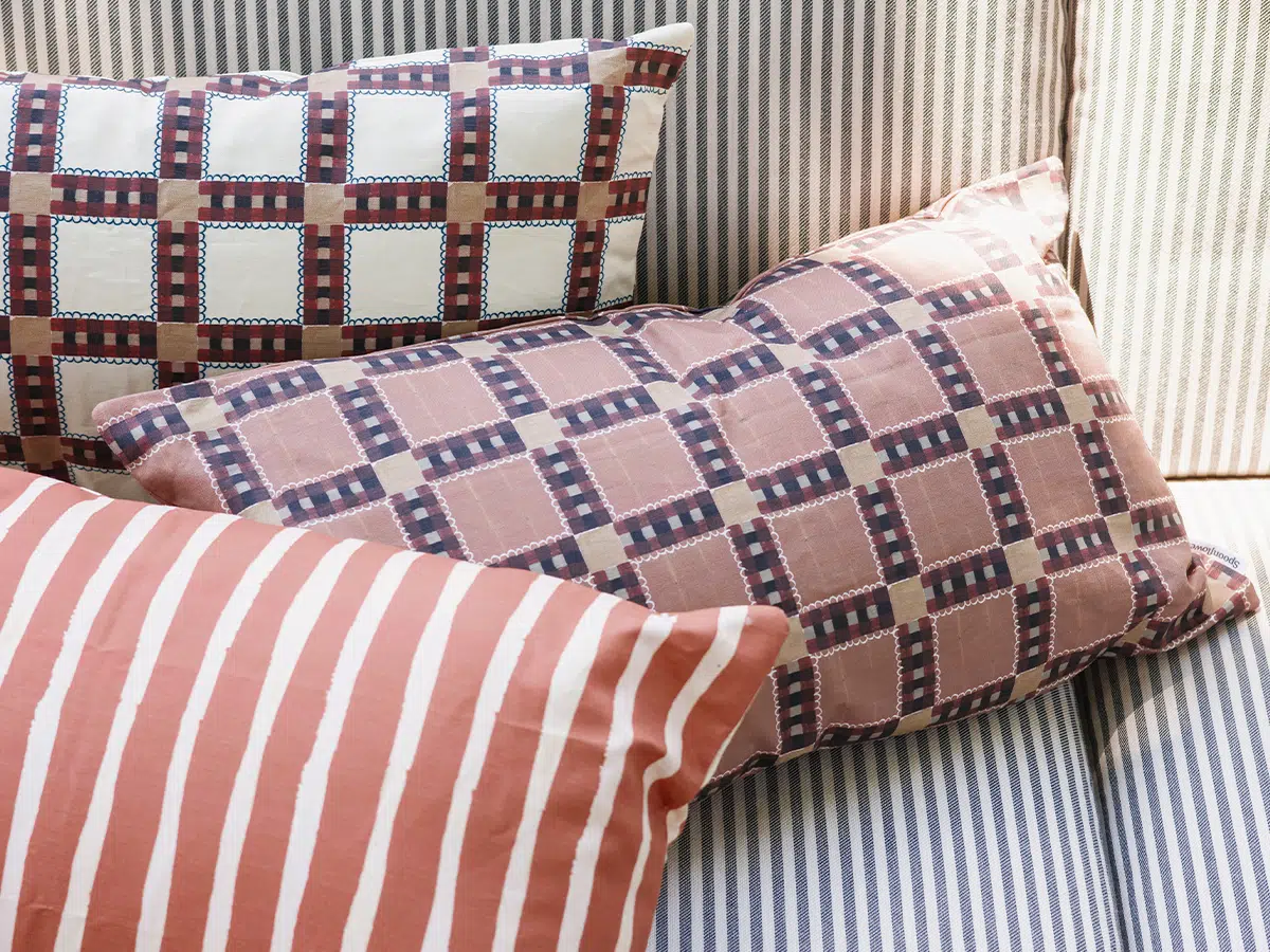 Supper Gingham Plum Lumbar Pillow